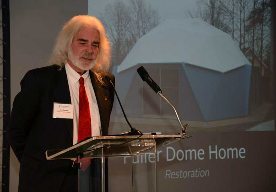 Jon Davey speaking at a Fuller Dome Home event