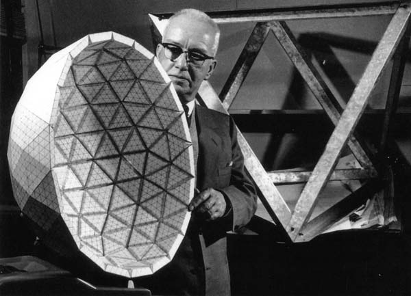 Bucky standing next to a hemispheric Dome Model